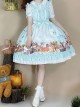 Forest Of Spring Series Cute Animal Pattern Folds Bow Knots Puffed Hem Classic Lolita Sling Dress Set