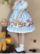 Forest Of Spring Series Cute Animal Pattern Folds Bow Knots Puffed Hem Classic Lolita Sling Dress Set