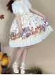 Forest Of Spring Series Cute Animal Pattern Folds Bow Knots Puffed Hem Classic Lolita Sling Dress Set