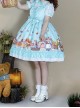 Forest Of Spring Series Cute Animal Pattern Folds Bow Knots Puffed Hem Classic Lolita Sling Dress Set