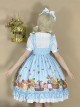 Forest Of Spring Series Cute Animal Pattern Folds Bow Knots Puffed Hem Classic Lolita Sling Dress Set