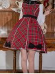 Briar Series JSK Scotland Red Plaid Doll Collar Flower Embroidery Black Bow Knots British Style Classic Lolita Sleeveless Dress