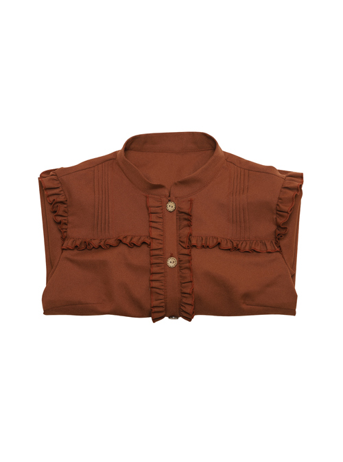 Distance Christmas Series Pure Brown Stand Collar Ruffle Sweet Lolita Long Sleeve Shirt