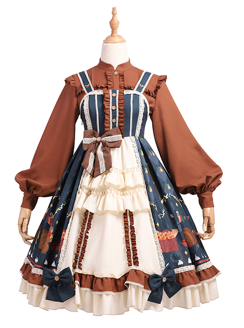 Distance Christmas Series Pure Brown Stand Collar Ruffle Sweet Lolita Long Sleeve Shirt