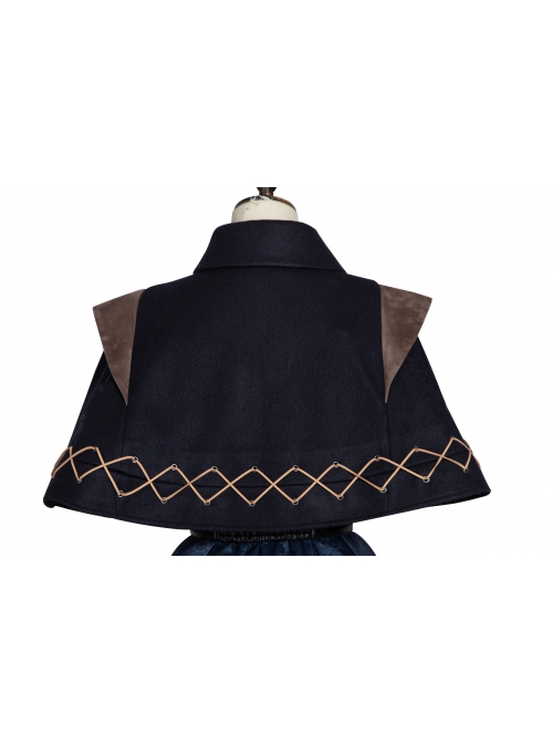 Abyss Series JSK Lace Up Decorate Retro Classic Lolita Autumn Winter Dark Blue Cape