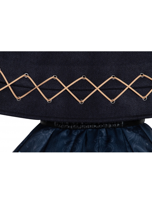 Abyss Series JSK Lace Up Decorate Retro Classic Lolita Autumn Winter Dark Blue Cape