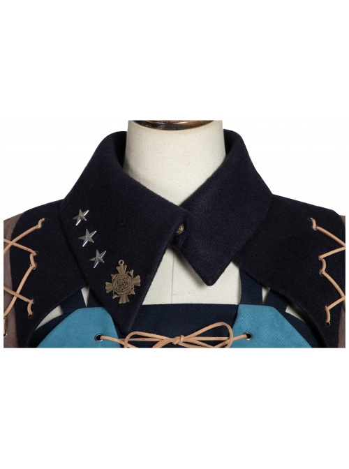 Abyss Series JSK Lace Up Decorate Retro Classic Lolita Autumn Winter Dark Blue Cape