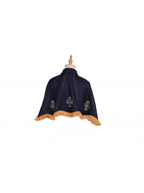 Divine Salvation Series OP Printing Retro Gothic Lolita Dark Blue Lapel Short Cape