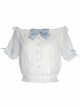 Alice Bunny Series White Off Shoulder Bowknot Sweet Lolita Short Sleeve Shirt