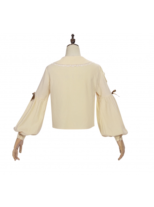 Pastoral Style Doll Collar Bowknot Embellishment Sweet Lolita Apricot Long Sleeve Shirt