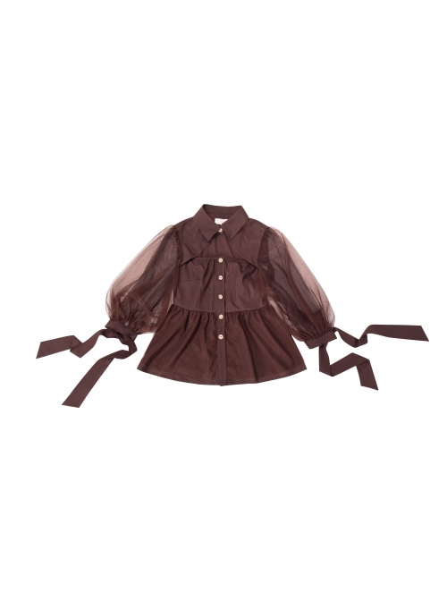 Pharmacist Series Hollow Out Front Chest Brown Lapel Sweet Lolita Half Sleeve Shirt