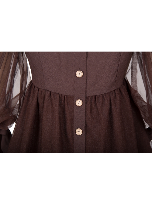 Pharmacist Series Hollow Out Front Chest Brown Lapel Sweet Lolita Half Sleeve Shirt