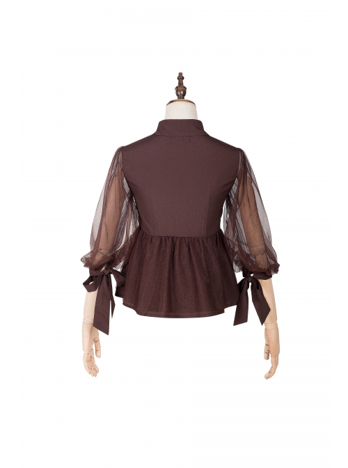 Pharmacist Series Hollow Out Front Chest Brown Lapel Sweet Lolita Half Sleeve Shirt