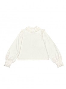 Briar Series White Knit Pleated Lace Long Sleeve Classic Lolita Inner Blouse