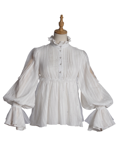 Divine Salvation Series High Collar Retro Gothic Lolita White Long Sleeve Shirt