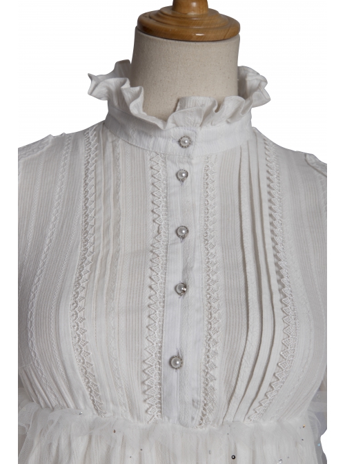 Divine Salvation Series High Collar Retro Gothic Lolita White Long Sleeve Shirt