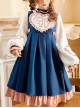 Sweetheart Knot Series OP Dark Blue Folds Plush Heart Shape Bow Pattern Classic Lolita Lantern Long Sleeve Dress