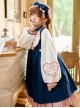 Sweetheart Knot Series OP Dark Blue Folds Plush Heart Shape Bow Pattern Classic Lolita Lantern Long Sleeve Dress