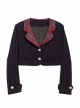 Idol.Q Series Simple Thin Stripes Large Neckline Plaid Decoration Metal Buttons Bow Knot Short Long Sleeve Classic Lolita Coat