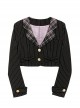 Idol.Q Series Simple Thin Stripes Large Neckline Plaid Decoration Metal Buttons Bow Knot Short Long Sleeve Classic Lolita Coat