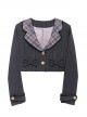 Idol.Q Series Simple Thin Stripes Large Neckline Plaid Decoration Metal Buttons Bow Knot Short Long Sleeve Classic Lolita Coat