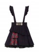 Idol.Q Series SK Striped Double Pleated Hem Patchwork Check Fabric Metal Double-Breasted Trim Classic Lolita Long Strap Dress
