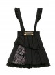 Idol.Q Series SK Striped Double Pleated Hem Patchwork Check Fabric Metal Double-Breasted Trim Classic Lolita Long Strap Dress