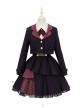 Idol.Q Series SK Striped Double Pleated Hem Patchwork Check Fabric Metal Double-Breasted Trim Classic Lolita Long Strap Dress