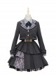 Idol.Q Series SK Striped Double Pleated Hem Patchwork Check Fabric Metal Double-Breasted Trim Classic Lolita Long Strap Dress