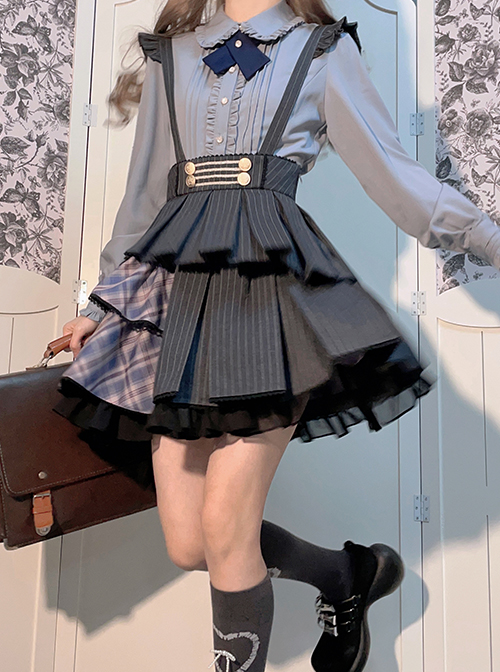 Idol.Q Series Pleated Lace Design Lapel Bow Tie Decoration Comfortable Long-Sleeve Classic Lolita Button-Down Shirt