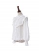 Retro Court Classic Lolita Pleated Lace Comfortable Jacquard Cotton White Long Sleeve Shirt