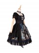 God Redemption Series OP Dark Double Chiffon Pleats Cross Skull Print Black Girdle Design Gothic Lolita Short Sleeve Dress Set