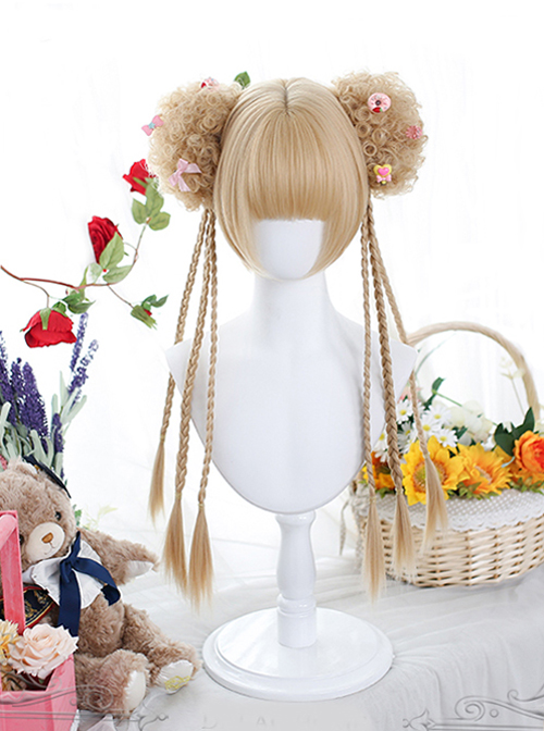 Dark Brown Cute Daily Long Double Ponytail Tiger-Mouth-Clips Air Bangs Sweet Lolita Short Wigs