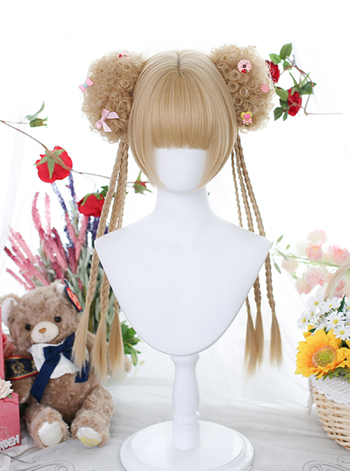 Dark Brown Cute Daily Long Double Ponytail Tiger-Mouth-Clips Air Bangs Sweet Lolita Short Wigs