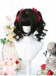 Cherry Series Natural Black Double Tail Tiger'S Mouth Clip Sweet Lolita Curly Hair Air Bangs Short Wigs