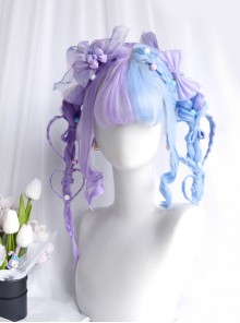 Dreamy Sweet Lolita Double Spell Blue-Purple Inner Air Buckle Bangs Long Straight Hair Wigs