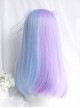 Dreamy Sweet Lolita Double Spell Blue-Purple Inner Air Buckle Bangs Long Straight Hair Wigs