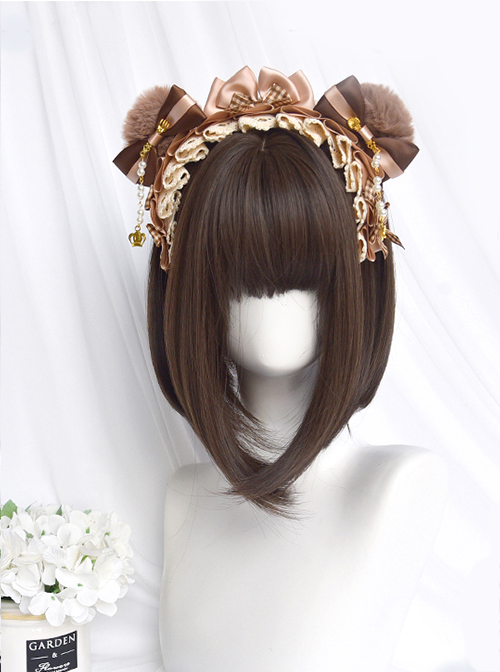 Campus Student Black-Brown Bangs Inner Buckle Bobo Classic Lolita Daily Short Wigs