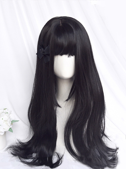 Natural Micro Curls Black Long Sideburns Daily Classic Lolita Long Wigs