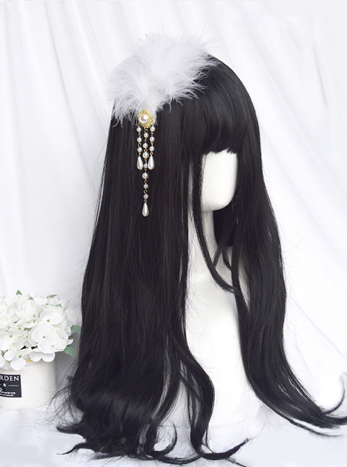 Natural Micro Curls Black Long Sideburns Daily Classic Lolita Long Wigs