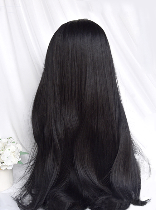 Natural Micro Curls Black Long Sideburns Daily Classic Lolita Long Wigs