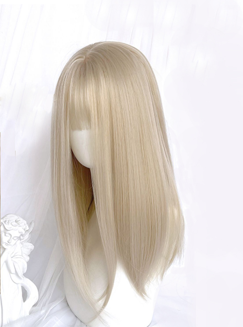 Sweet Lolita Beige Cute Girl Air Bangs Long Straight Hair Wigs