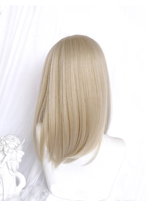 Sweet Lolita Beige Cute Girl Air Bangs Long Straight Hair Wigs