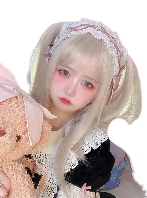 Sweet Lolita Beige Cute Girl Air Bangs Long Straight Hair Wigs