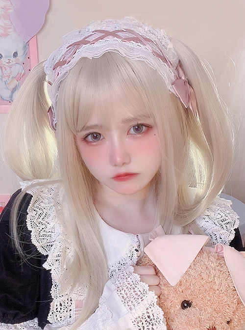 Sweet Lolita Beige Cute Girl Air Bangs Long Straight Hair Wigs