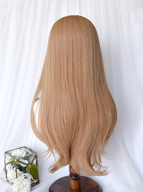 Gentle Linen Gold Micro Curly Waves Bangs Long Hair Classic Lolita Wigs