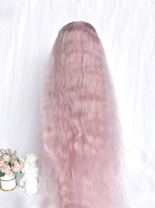 Gentle Romantic Pink Water Ripples Micro Curly Bangs Long Hair Sweet Lolita Wigs