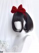 Daily Puffy Cute Black Inner Buckle Shoulder-Length Short Hair Neat Bangs Classic Lolita Wigs