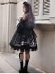 Butterfly Music Series OP Vintage Chiffon Pleated Lace Skull Butterfly Print Ruffled Pleated Puff Sleeves Dark Gothic Lolita Dress Set