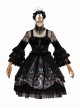 Butterfly Music Series OP Vintage Chiffon Pleated Lace Skull Butterfly Print Ruffled Pleated Puff Sleeves Dark Gothic Lolita Dress Set